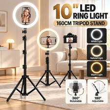 10in LED Ring Light 160cm Tripod Phone Holder Dimmable Make…