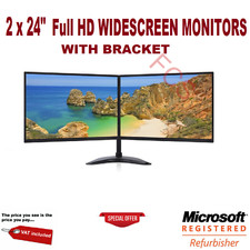 DUAL SCREEN 2 X 24" TFT MONITOR  LED COMPUTER PC LAPTOP GEN…