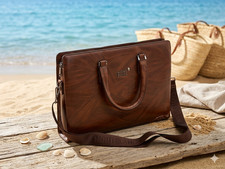 Refurbished Brown Leather Business Laptop Bag Office Briefc…