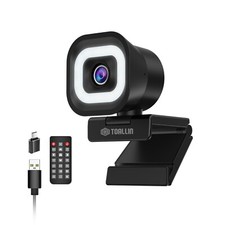 TOALLIN PDAF 4K Webcam,Dual Mics,Built-in Ring Light & Remo…