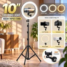 10in LED Ring Light 160cm Tripod Stand Phone Holder Dimmabl…