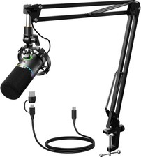 XLR/USB Dynamic Microphone Kit, RGB Podcast Mic with Softwa…