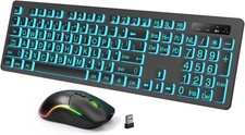 Large Print Wireless Keyboard and Mouse - 7 Colors Backlit …