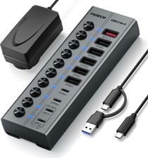 10-Port 72W Powered USB Hub, USB C Hub with 1 BC1.2, 2 PD 4…