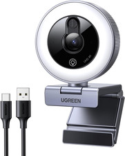 4K Webcam with Ring Light Autofocus, Privacy Cover Mic for …